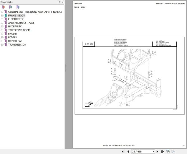 Manitou Telehandler MLB 625 TURBO CONFORT S1 E2 Parts Catalog 547878