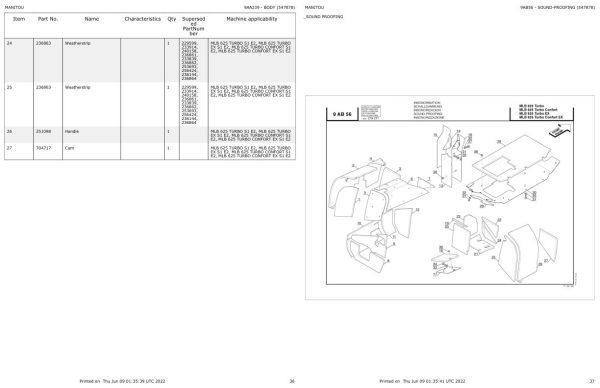 Manitou Telehandler MLB 625 TURBO CONFORT S1 E2 Parts Catalog 547878 1