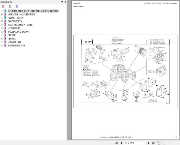 Manitou Telehandler MLT 1035 L TURBO LSU S6 E3 Parts Catalog 647082