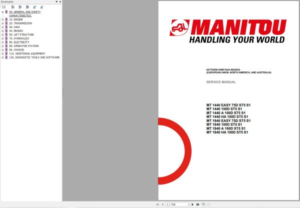 Manitou Telehandler MT 1440 EASY to MT 1840 HA Service Manual 647793EN USM134