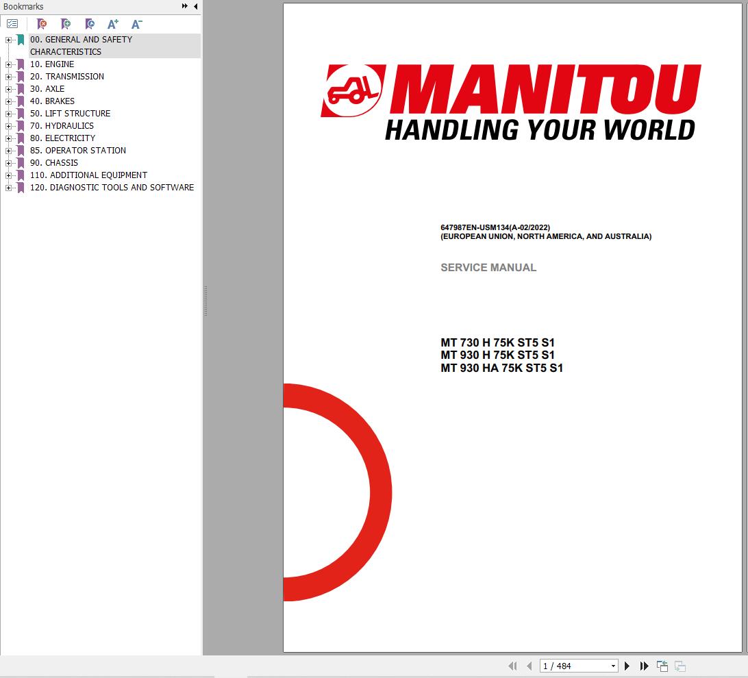 Manitou Telehandler MT 730 H to MT 930 HA Service Manual 647987EN USM134