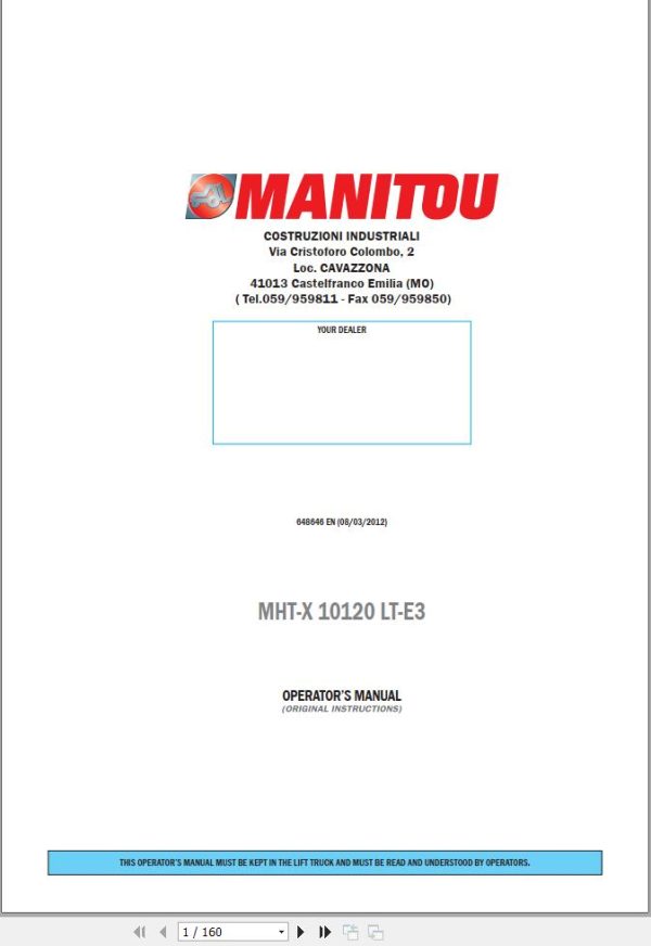 Manitou Telescopic Handlers MHT X10120LT E3 Operator Manual