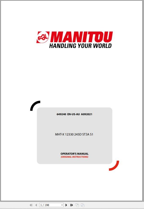 Manitou Telescopic Handlers MHT X12330245DST3AS1 Operator Manual 649240