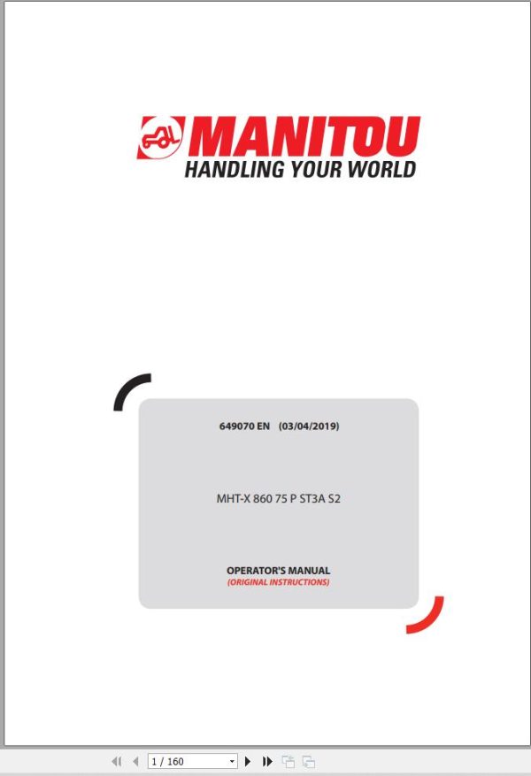 Manitou Telescopic Handlers MHT X86075PST3AS2 Operator Manual 649070
