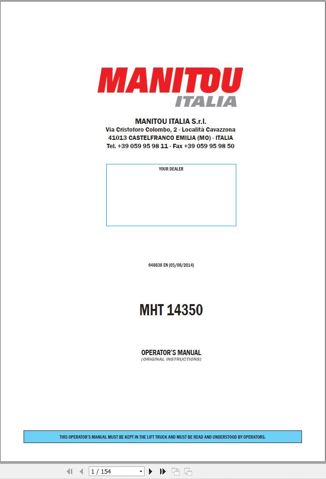 Manitou Telescopic Handlers MHT14350 Operators Manual 648838 EN