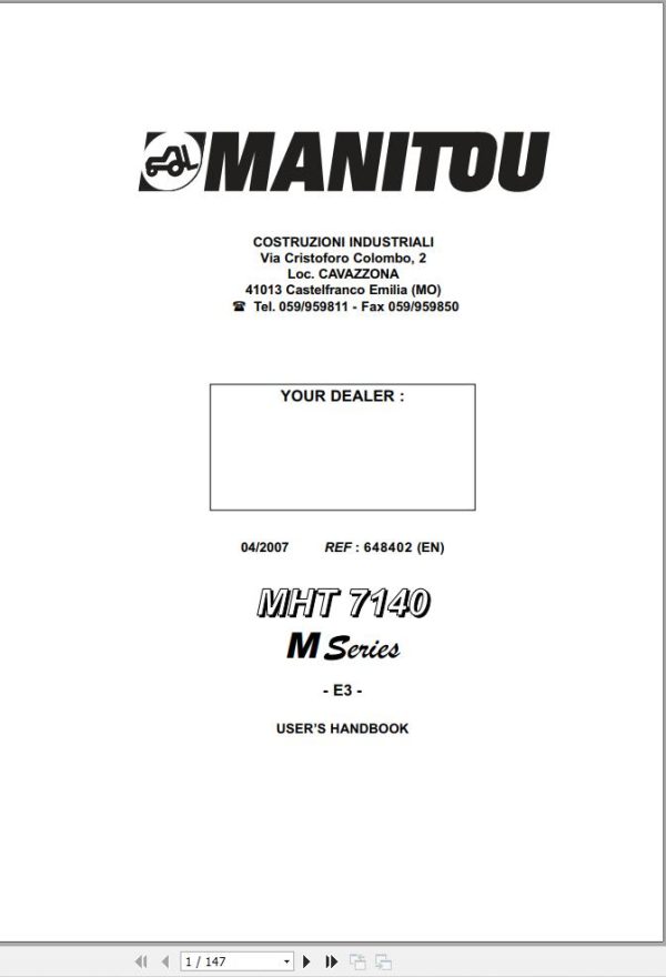 Manitou Telescopic Handlers MHT7140 M Series E3 Operator Manual 648402 EN