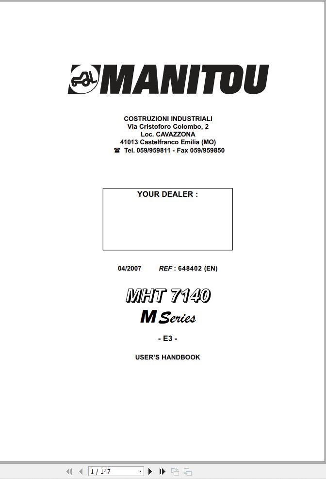 Manitou Telescopic Handlers MHT7140 M Series E3 Operator Manual 648402 EN