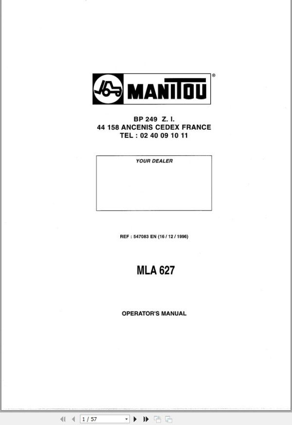 Manitou Telescopic Handlers MLA627 Operators Manual 547083 EN