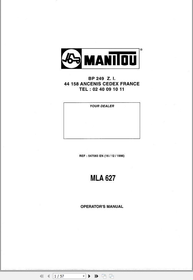 Manitou Telescopic Handlers MLA627 Operators Manual 547083 EN