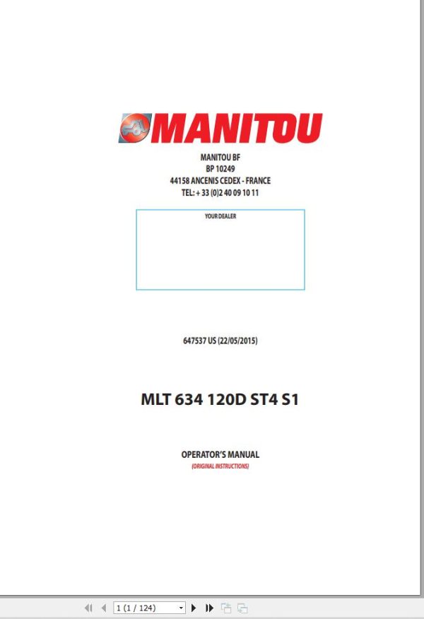 Manitou Telescopic Handlers MLT 634 120D ST4 S1 Operator Manual 647537