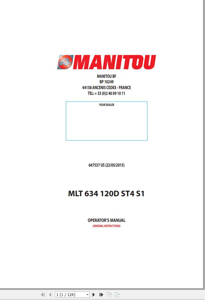 Manitou Telescopic Handlers MLT 634 120D ST4 S1 Operator Manual 647537