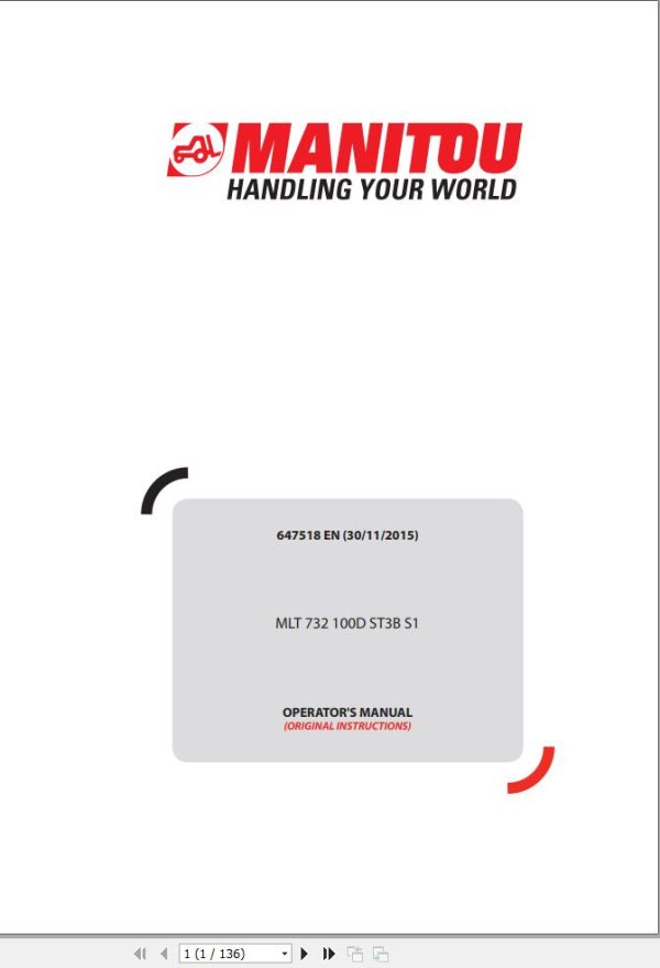Manitou Telescopic Handlers MLT 732 100D ST3B S1 Operator Manual 647518