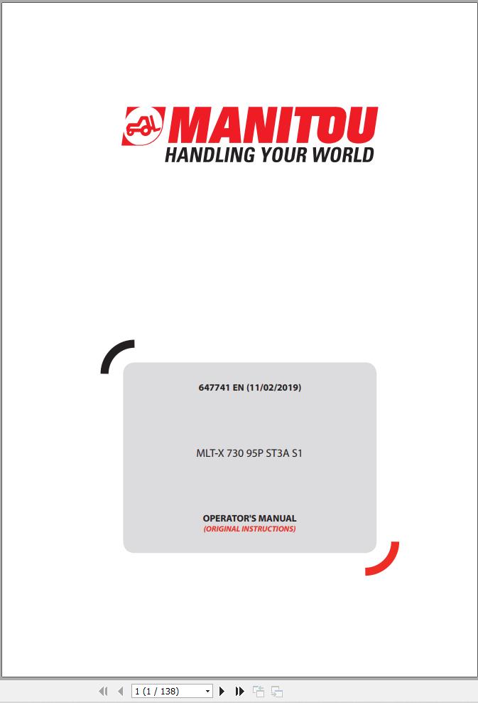 Manitou Telescopic Handlers MLT X 730 95P ST3A S1 Operator Manual 647741