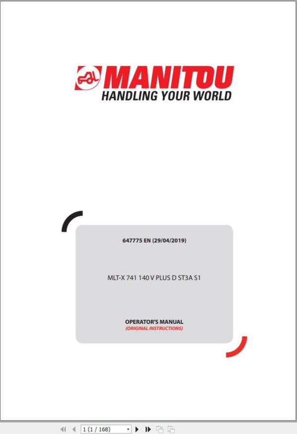 Manitou Telescopic Handlers MLT X741140V PLUS DST3AS1 Operator Manual 647775