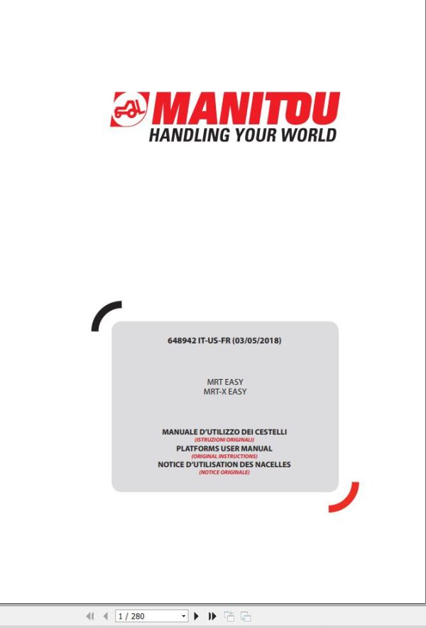 Manitou Telescopic Handlers MRT Easy MRT X Easy Operator Manual 648942