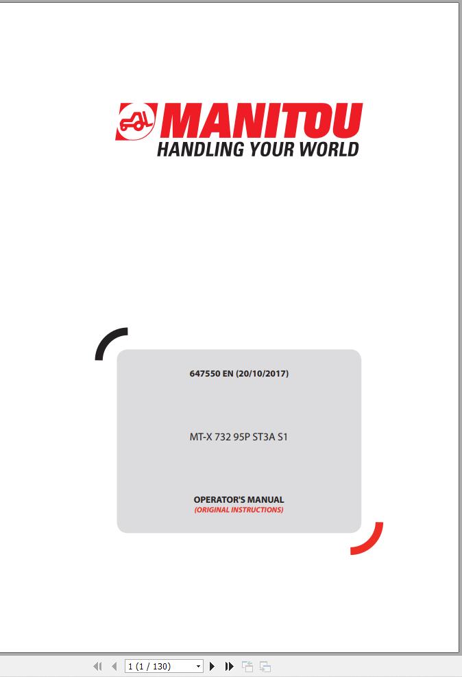 Manitou Telescopic Handlers MT X 732 95P ST3A S1 Operators Manual 647550