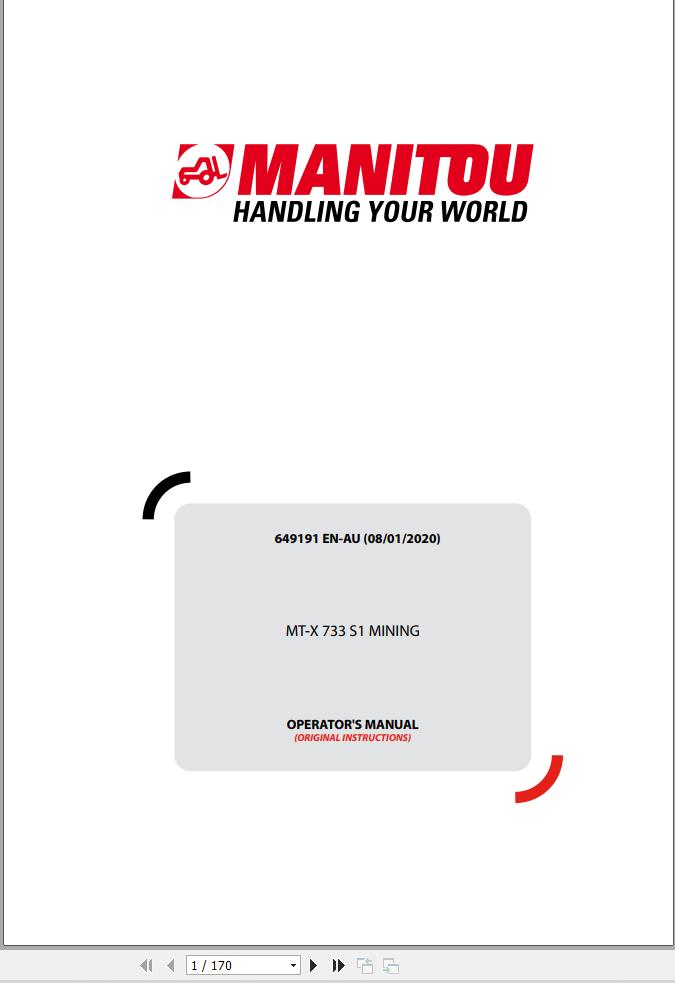 Manitou Telescopic Handlers MT X 733 S1 MINING Operators Manual 649191