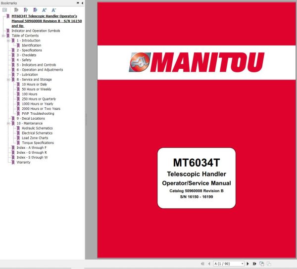 Manitou Telescopic Handlers MT6034T Operator Service Manual