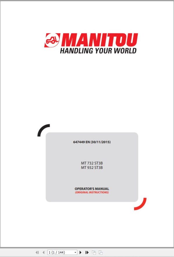 Manitou Telescopic Handlers MT732ST3B MT932ST3B Operator Manual 647449