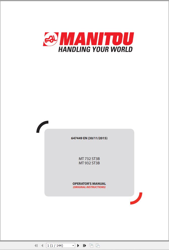 Manitou Telescopic Handlers MT732ST3B MT932ST3B Operator Manual 647449