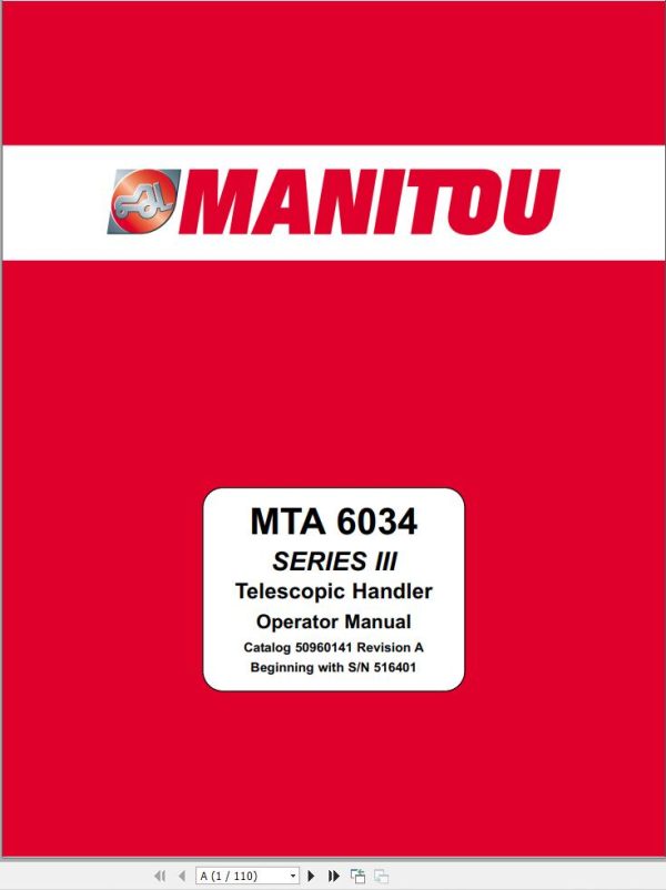 Manitou Telescopic Handlers MTA6034 Series III Operators Manual 50960141A