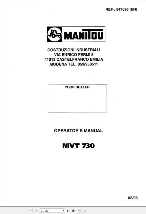Manitou Telescopic Handlers MVT730 Operators Manual 547096 EN