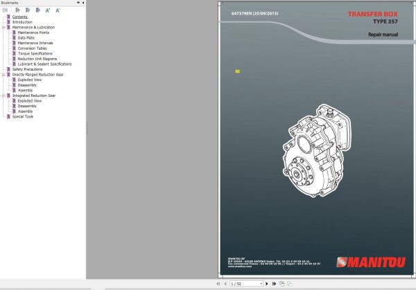 Manitou Transfer Box Type 357 Service Manual 647379EN