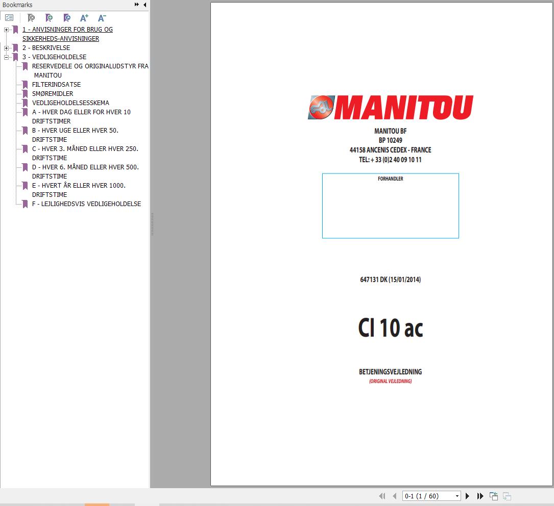 Manitou Warehousing CI10ac Operators Manual 647131 DK