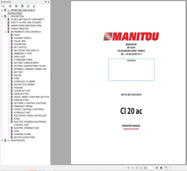 Manitou Warehousing CI20ac Operators Manual 647157