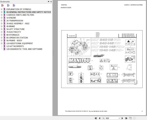Manitou Telehandler MLT 1040 145 PS JD ST4 S1 Parts Catalog 647600