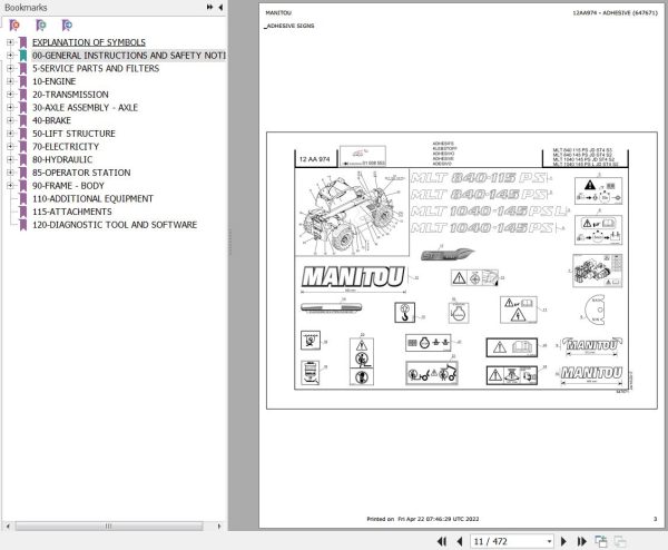 Manitou Telehandler MLT 1040 145 PS JD ST4 S2 Parts Catalog 647671
