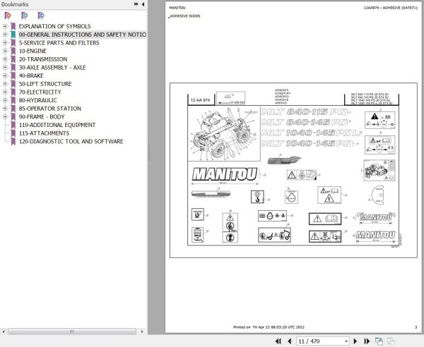 Manitou Telehandler MLT 1040 145 PS L JD ST4 S2 Parts Catalog 647671