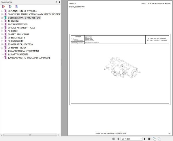 Manitou Telehandler MLT 1041 145 PS L Y ST5 S1 Parts Catalog 647796