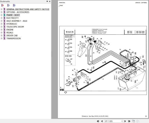 Manitou Telehandler MLT 523 526 TURBO Parts Catalog 547006