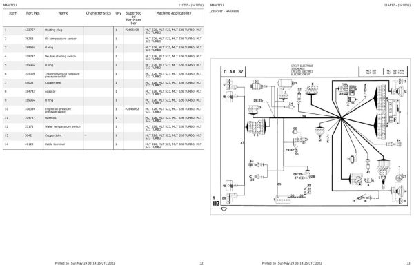 Manitou Telehandler MLT 523 526 TURBO Parts Catalog 547006 1