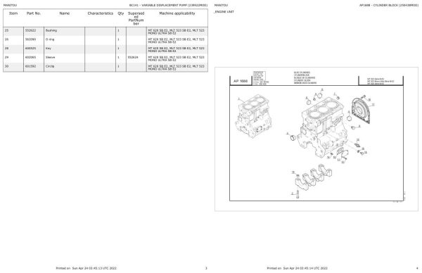 Manitou Telehandler MLT 523 MONO ULTRA SB E2 Parts Catalog 239922MOD 1