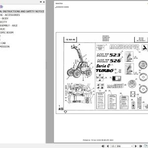 Manitou Telehandler MLT 523 S2 Parts Catalog 547025