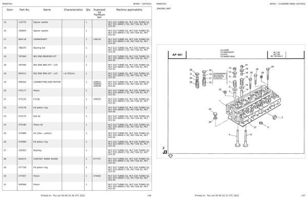 Manitou Telehandler MLT 523 SERIE C S2 Parts Catalog 547025 1