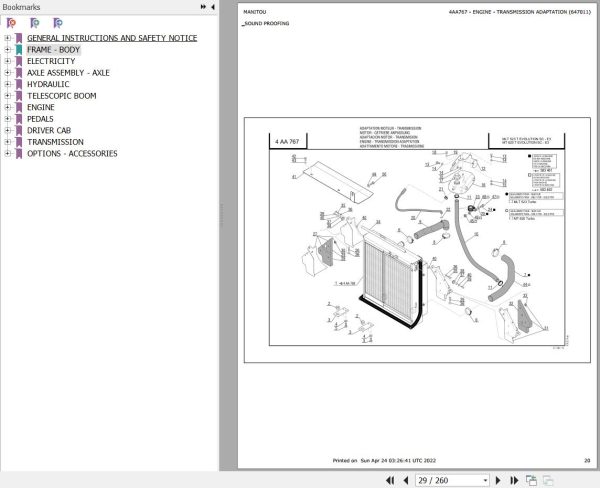 Manitou Telehandler MLT 523 TURBO EVOLUTION SC E3 Parts Catalog 647011