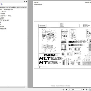Manitou Telehandler MLT 523 TURBO SA Parts Catalog 547790