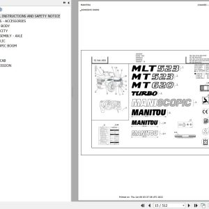 Manitou Telehandler MLT 523 TURBO SB E2 Parts Catalog 547896