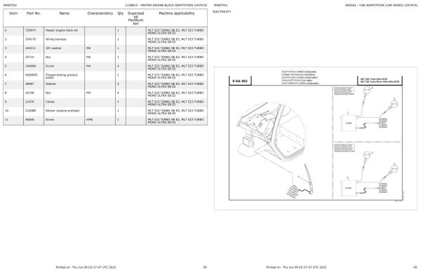 Manitou Telehandler MLT 523 TURBO SB E2 Parts Catalog 547896 1