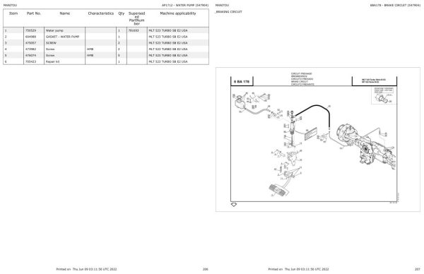 Manitou Telehandler MLT 523 TURBO SB E2 USA Parts Catalog 547904 1