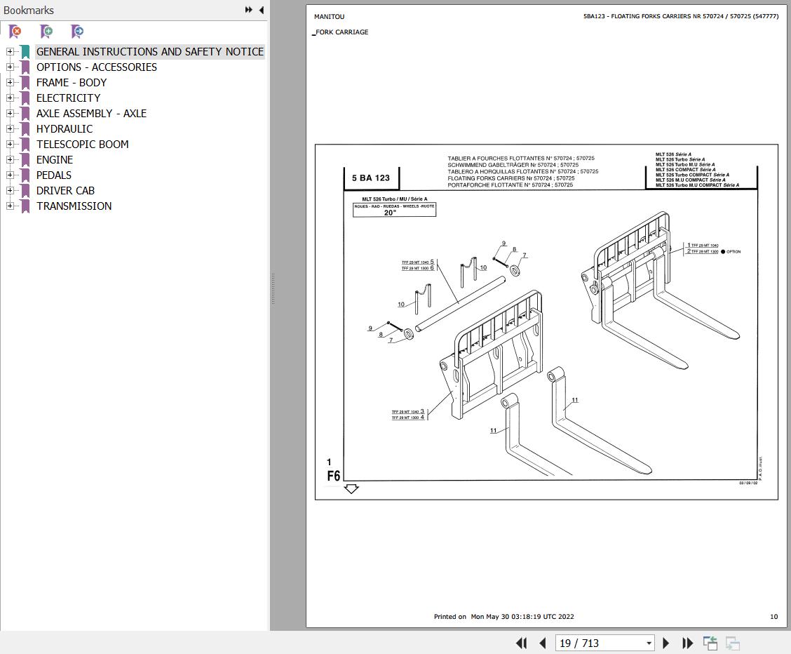 Manitou Telehandler MLT 526 20 SA Parts Catalog 547777