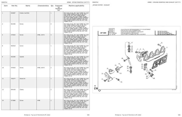 Manitou Telehandler MLT 526 24 SA Parts Catalog 547777 1