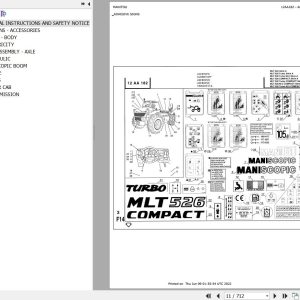 Manitou Telehandler MLT 526 MONO ULTRA COMPACT SA Parts Catalog 547777
