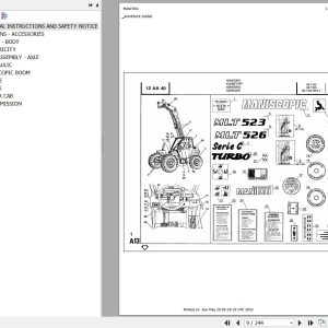 Manitou Telehandler MLT 526 S2 Parts Catalog 547025