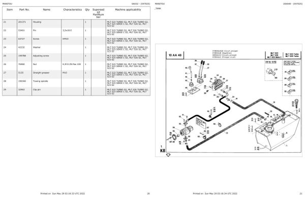 Manitou Telehandler MLT 526 S2 Parts Catalog 547025 1
