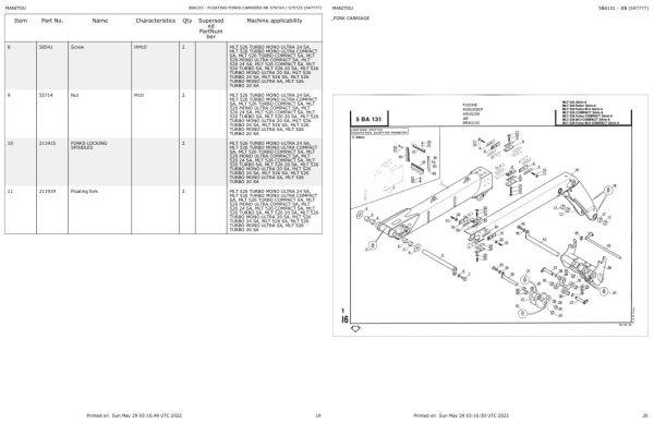 Manitou Telehandler MLT 526 SA Parts Catalog 547777 1