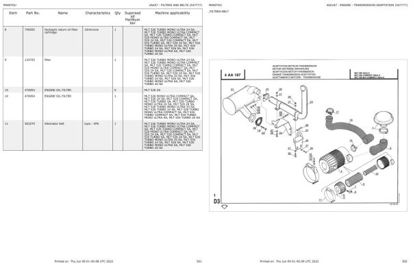 Manitou Telehandler MLT 526 TURBO 20 SA Parts Catalog 547777 1